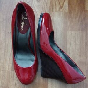 Cole Haan Red Patent Leather Wedge Heel